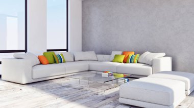 büyük lüks modern parlak iç daire Salon 3d render oluşturulan bilgisayar görüntü illüstrasyon