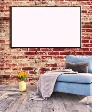 Sahte poster çerçeve resimde 3d render oluşturulan bilgisayar görüntü ile modern parlak iç daire