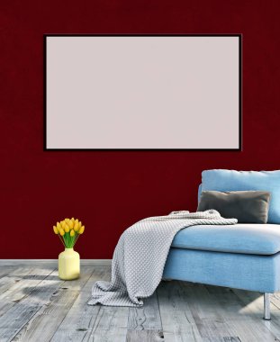 Sahte poster çerçeve resimde 3d render oluşturulan bilgisayar görüntü ile modern parlak iç daire