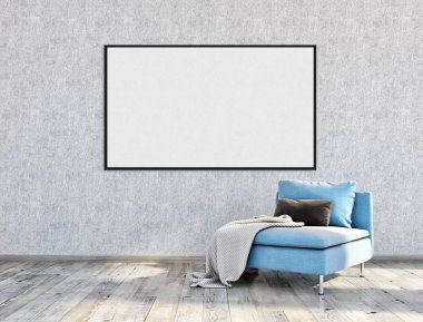 Sahte poster çerçeve resimde 3d render oluşturulan bilgisayar görüntü ile modern parlak iç daire