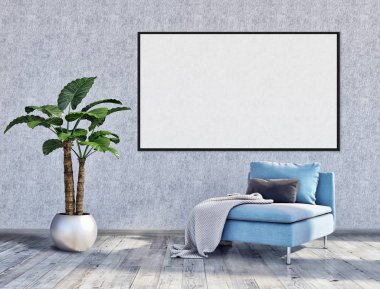 Sahte poster çerçeve resimde 3d render oluşturulan bilgisayar görüntü ile modern parlak iç daire