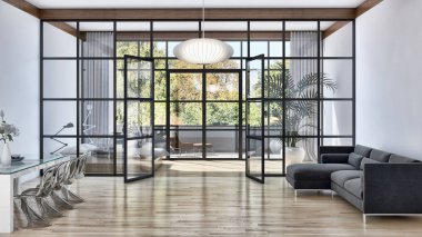 büyük lüks modern parlak iç daire Salon 3d render oluşturulan bilgisayar görüntü illüstrasyon