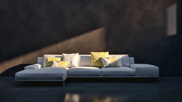 Velké Luxusní Moderní Světlé Interiéry Bytu Obývací Pokoj Vykreslování Obrázku — Stock fotografie