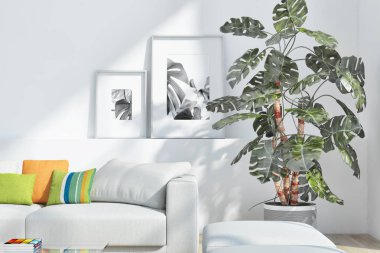 büyük lüks modern parlak iç daire oturma oda 3d render oluşturulan bilgisayar görüntü illüstrasyon