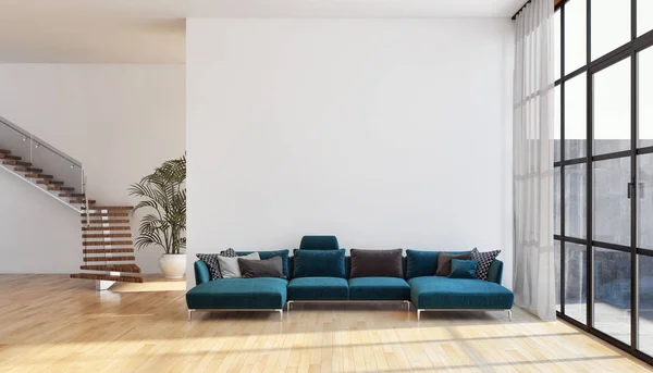 Velké Luxusní Moderní Světlé Interiéry Bytu Obývací Pokoj Vykreslování Obrázku — Stock fotografie