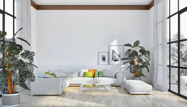 Große Luxus Moderne Helle Innenräume Wohnung Wohnzimmer Rendering Illustration Computer — Stockfoto