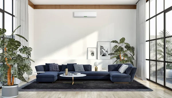 Moderno Appartamento Luminoso Interni Soggiorno Con Aria Condizionata Illustrazione Rendering — Foto Stock