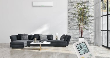 Klima ve uzaktan kumanda 3d render çizim ile modern iç daire