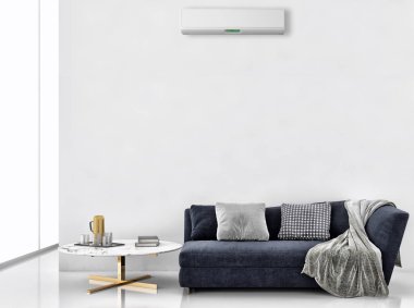 Klima ve uzaktan kumanda 3d render çizim ile modern iç daire