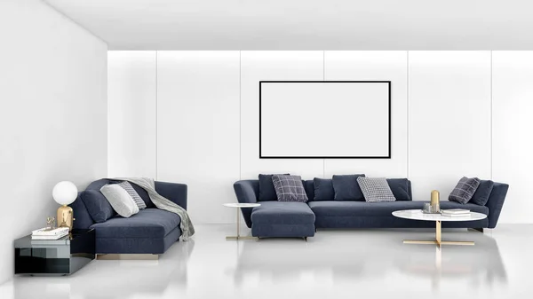 Grote Luxeflat Moderne Lichte Interieur Met Mock Poster Frame Rendering — Stockfoto