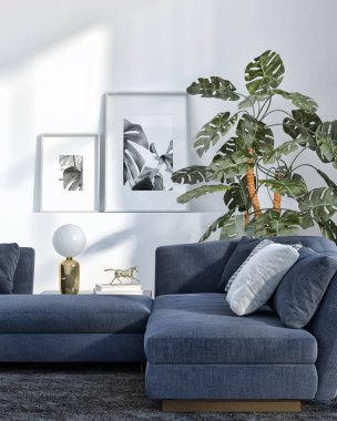 büyük lüks modern parlak iç daire Salon 3d render oluşturulan bilgisayar görüntü illüstrasyon