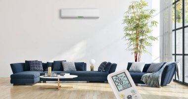 Modern parlak iç daire Salon Klima illüstrasyon 3d işleme bilgisayar ile görüntü oluşturulan