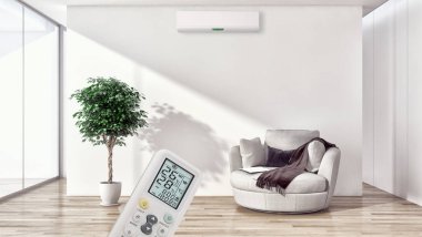 Modern parlak iç daire Salon Klima illüstrasyon 3d işleme bilgisayar ile görüntü oluşturulan