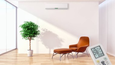 Modern parlak iç daire Salon Klima illüstrasyon 3d işleme bilgisayar ile görüntü oluşturulan