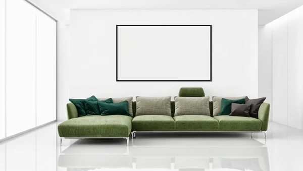 Large Luxury Modern Bright Interiors Apartment Mock Poster Frame Illustration — Stock Photo, Image