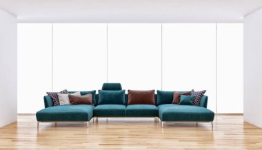 büyük lüks modern parlak iç daire salon kanepe ve windows 3d render illüstrasyon bilgisayar görüntü oluşturulan