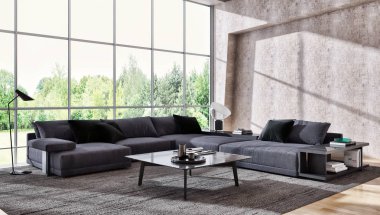 büyük lüks modern parlak iç daire Salon 3d render oluşturulan bilgisayar görüntü illüstrasyon