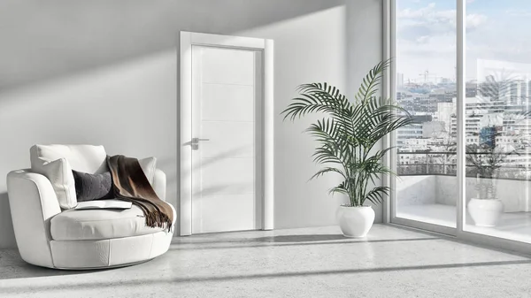 Large Luxury Modern Bright Interiors Apartment Living Room Illustration Rendering — Stock Photo, Image