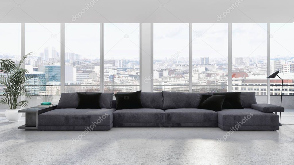 large luxury modern bright interiors apartment Living room illustration 3D rendering computer generated image