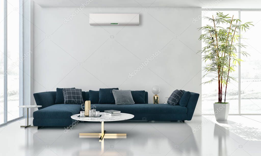 large luxury modern bright interiors empty room with air conditioning illustration 3D rendering computer generated image not photos and not private property