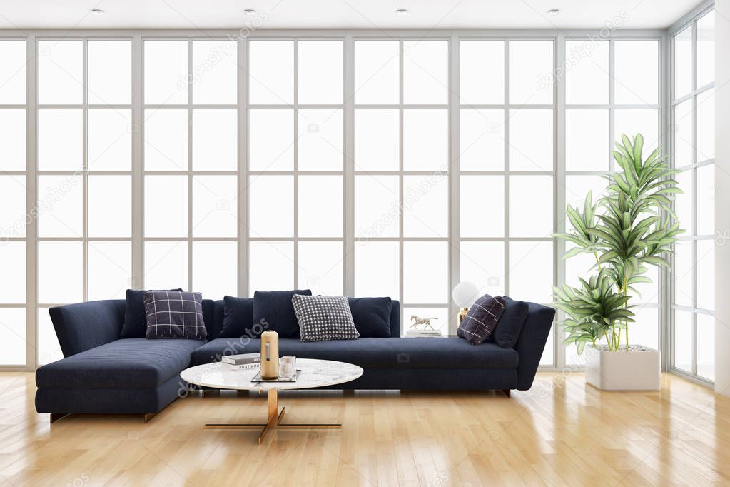 large luxury modern bright interiors Living room with 3D rendering illustration computer digitally generated image