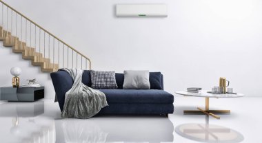 büyük lüks modern parlak iç mekan Oda Klima 3d render oluşturulan bilgisayar görüntü illüstrasyon değil fotoğraf ve özel özellik boş