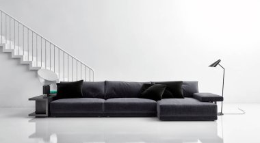 büyük lüks modern parlak iç oturma odası 3d işleme bilgisayar dijital görüntü illüstrasyon