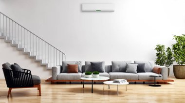 büyük lüks modern parlak iç mekan Oda Klima 3d render oluşturulan bilgisayar görüntü illüstrasyon değil fotoğraf ve özel özellik boş