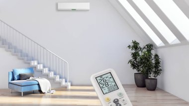 büyük lüks modern parlak iç mekan Oda Klima 3d render oluşturulan bilgisayar görüntü illüstrasyon değil fotoğraf ve özel özellik boş