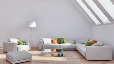 büyük lüks modern parlak iç oturma odası 3d işleme bilgisayar dijital görüntü illüstrasyon