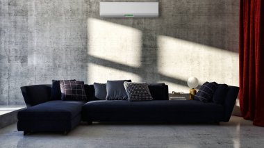 büyük lüks modern parlak iç mekan Oda Klima 3d render oluşturulan bilgisayar görüntü illüstrasyon değil fotoğraf ve özel özellik boş
