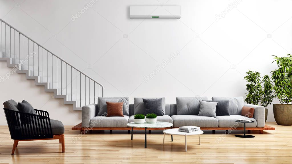 large luxury modern bright interiors empty room with air conditioning illustration 3D rendering computer generated image not photos and not private property