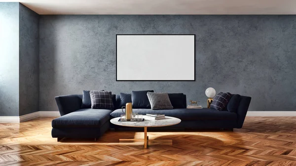 Large Luxury Modern Bright Interiors Mock Poster Frame Illustration Rendering — Stock Photo, Image