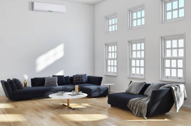 görüntü değil fotoğraf ve değil özel mülkiyet büyük lüks modern parlak iç Klima illüstrasyon 3d işleme bilgisayar ile oluşturulan