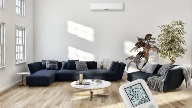 görüntü değil fotoğraf ve değil özel mülkiyet büyük lüks modern parlak iç Klima illüstrasyon 3d işleme bilgisayar ile oluşturulan