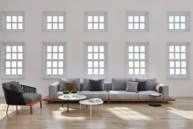 büyük lüks modern parlak iç oturma odası 3d işleme bilgisayar dijital görüntü illüstrasyon