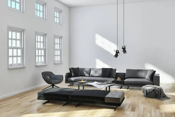 Große Luxus Moderne Helle Innenräume Wohnzimmer Illustration Rendering Computer Digital — Stockfoto