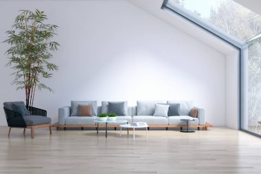 büyük lüks modern parlak iç oturma odası illüstrasyon 3d