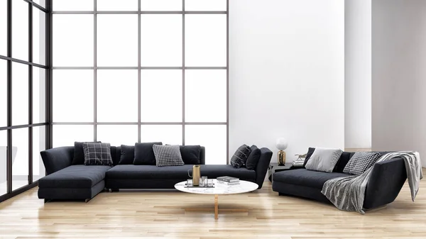 Velké Luxusní Moderní Světlé Interiéry Obývacího Pokoje Obrázek — Stock fotografie