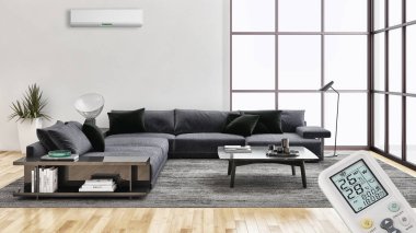 görüntü değil fotoğraf ve değil özel mülkiyet büyük lüks modern parlak iç Klima illüstrasyon 3d işleme bilgisayar ile oluşturulan