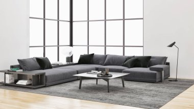 büyük lüks modern parlak iç oturma odası 3d işleme bilgisayar dijital görüntü illüstrasyon