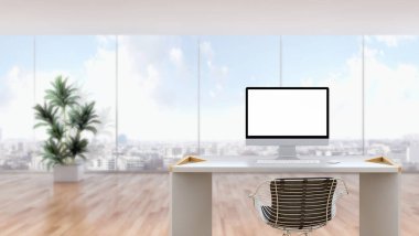 İşyeri mockup kavramı. Modern ev dekorasyonu masaüstü comp kadar alay