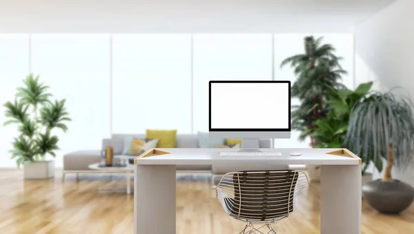 कार्यस्थल मॉकअप अवधारणा। आधुनिक घर सजावट डेस्कटॉप कॉम्प — स्टॉक फ़ोटो, इमेज