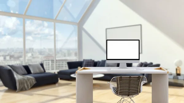 Workplace mockup concept. Mock up modern home decor desktop comp