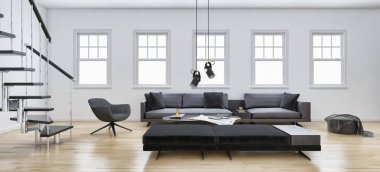 görüntü değil fotoğraf ve değil özel mülkiyet büyük lüks modern parlak iç oda illüstrasyon 3d işleme bilgisayar oluşturulan