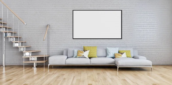 Grote Luxe Moderne Lichte Interieur Met Mock Poster Frame Rendering — Stockfoto