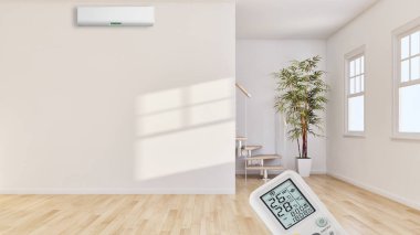 görüntü değil fotoğraf ve değil özel mülkiyet büyük lüks modern parlak iç Klima illüstrasyon 3d işleme bilgisayar ile oluşturulan