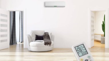 görüntü değil fotoğraf ve değil özel mülkiyet büyük lüks modern parlak iç Klima illüstrasyon 3d işleme bilgisayar ile oluşturulan