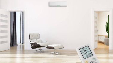 görüntü değil fotoğraf ve değil özel mülkiyet büyük lüks modern parlak iç Klima illüstrasyon 3d işleme bilgisayar ile oluşturulan