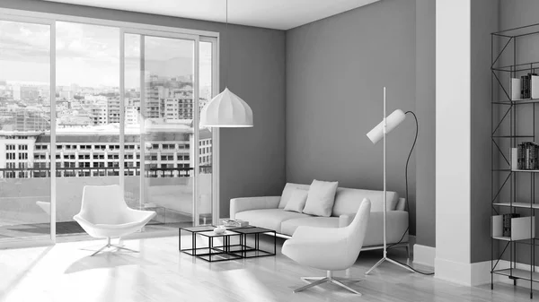 Grandes Interiores Luminosos Modernos Lujo Blanco Negro Ilustración Sala Estar — Foto de Stock